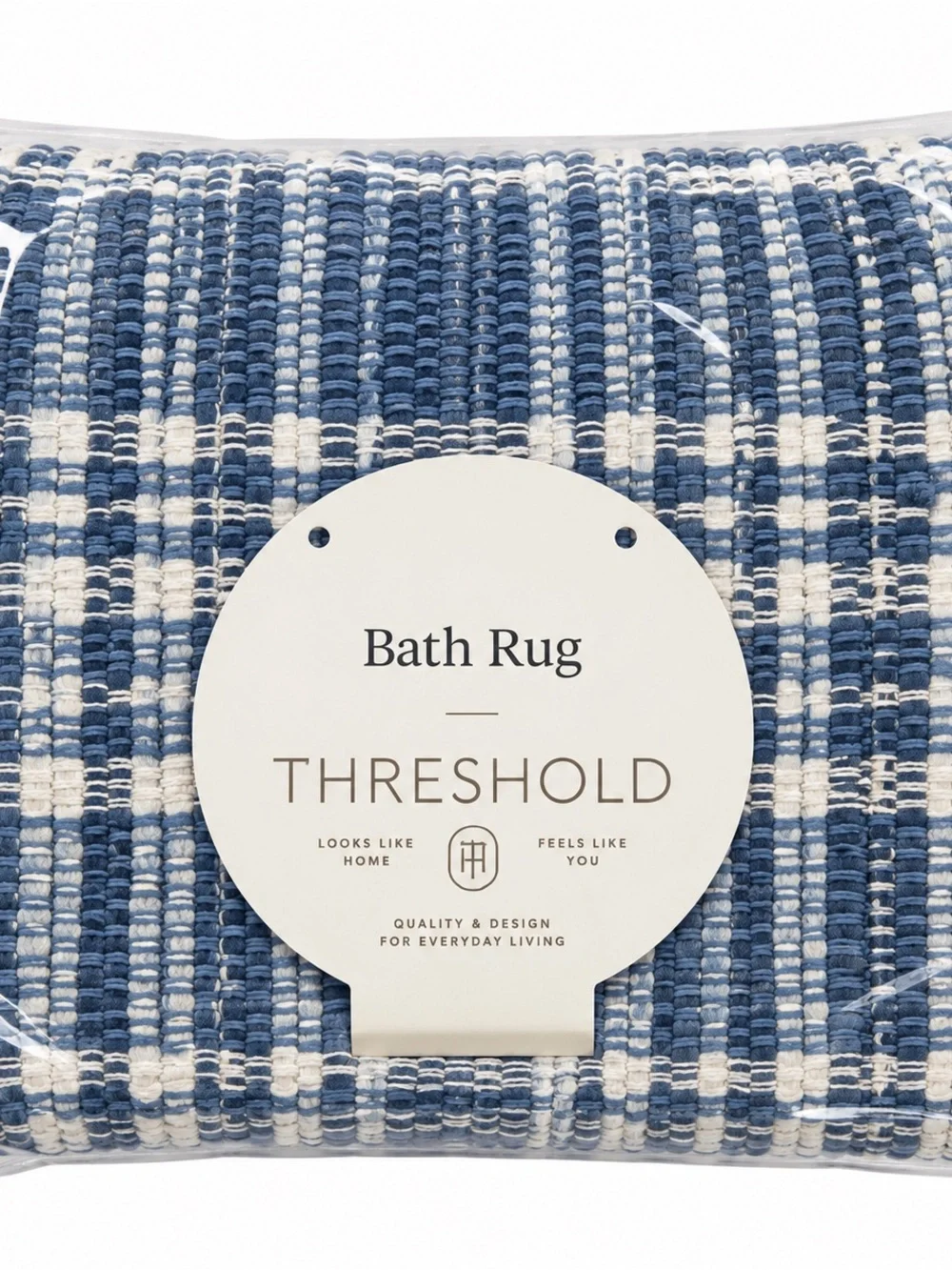 Threshold Blue & White Woven Bath Rug – Textured Pattern – New in Package
